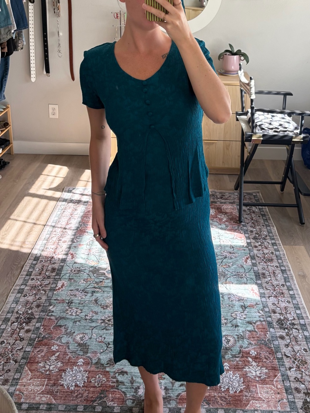 Dress Barn Teal Textured Floral Maxi Dress Small